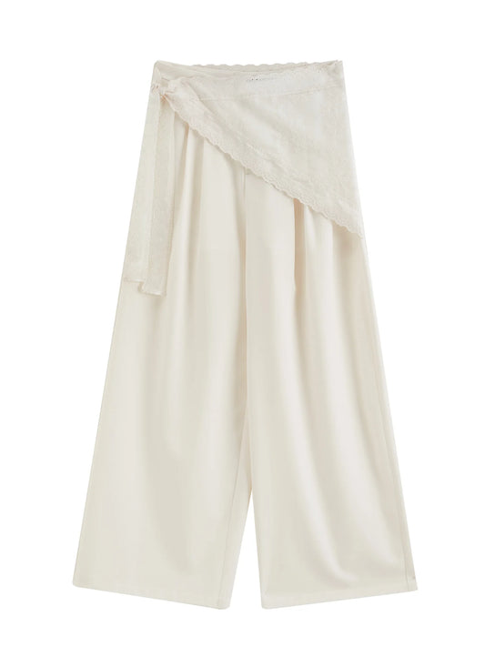 Ivory Lace Wrap Wide Leg Pants