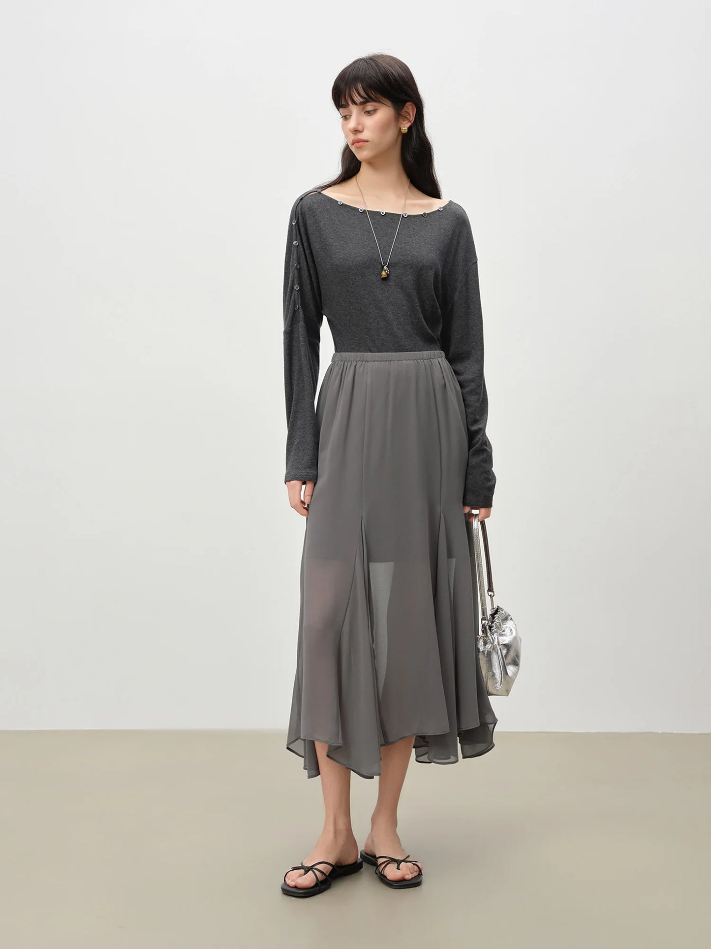 Chocolate Draped Chiffon Maxi Skirt