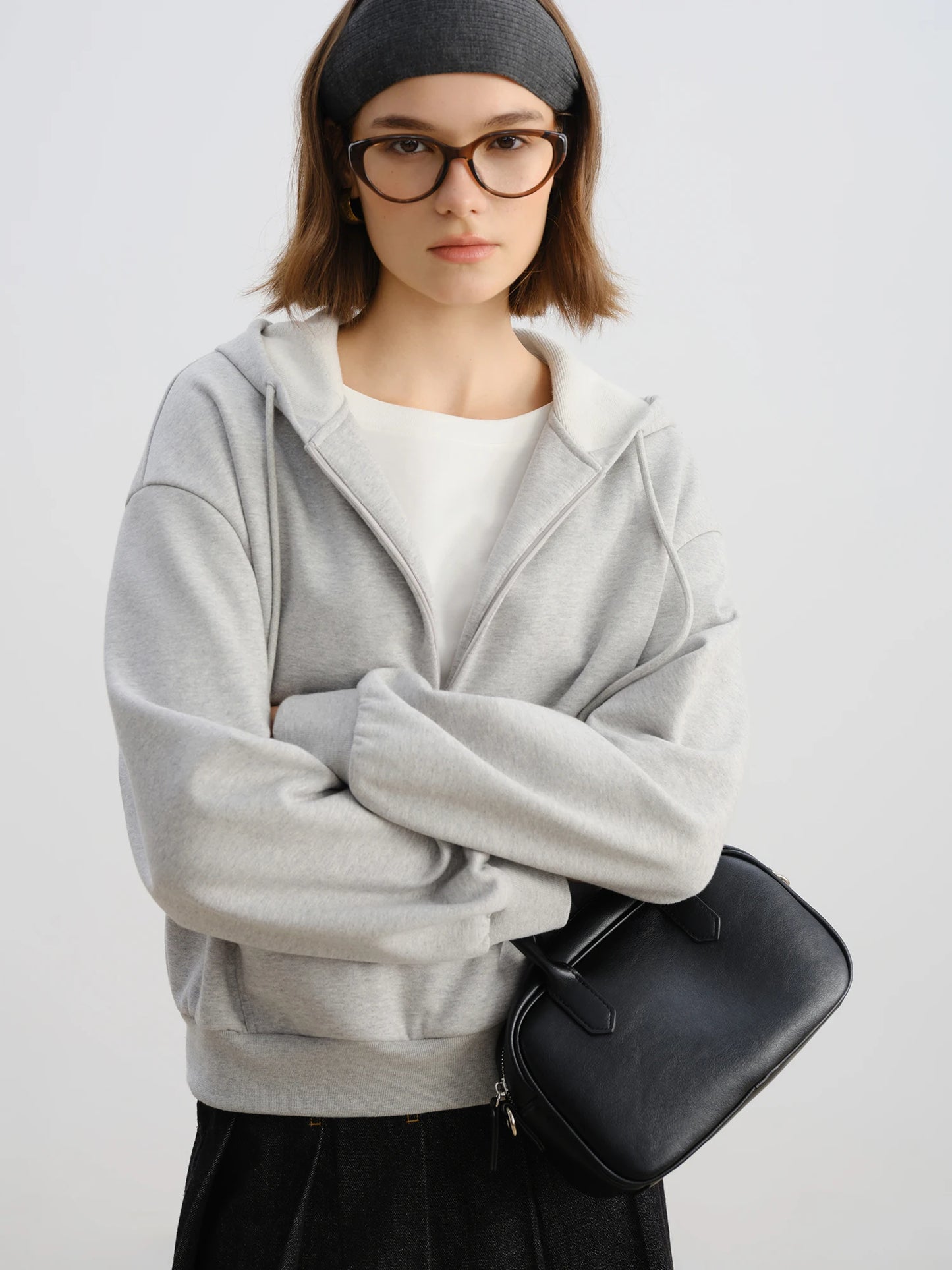 Brown Layered Collar Hooded Sweatshirt