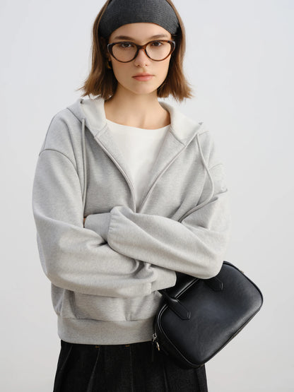Brown Layered Collar Hooded Sweatshirt