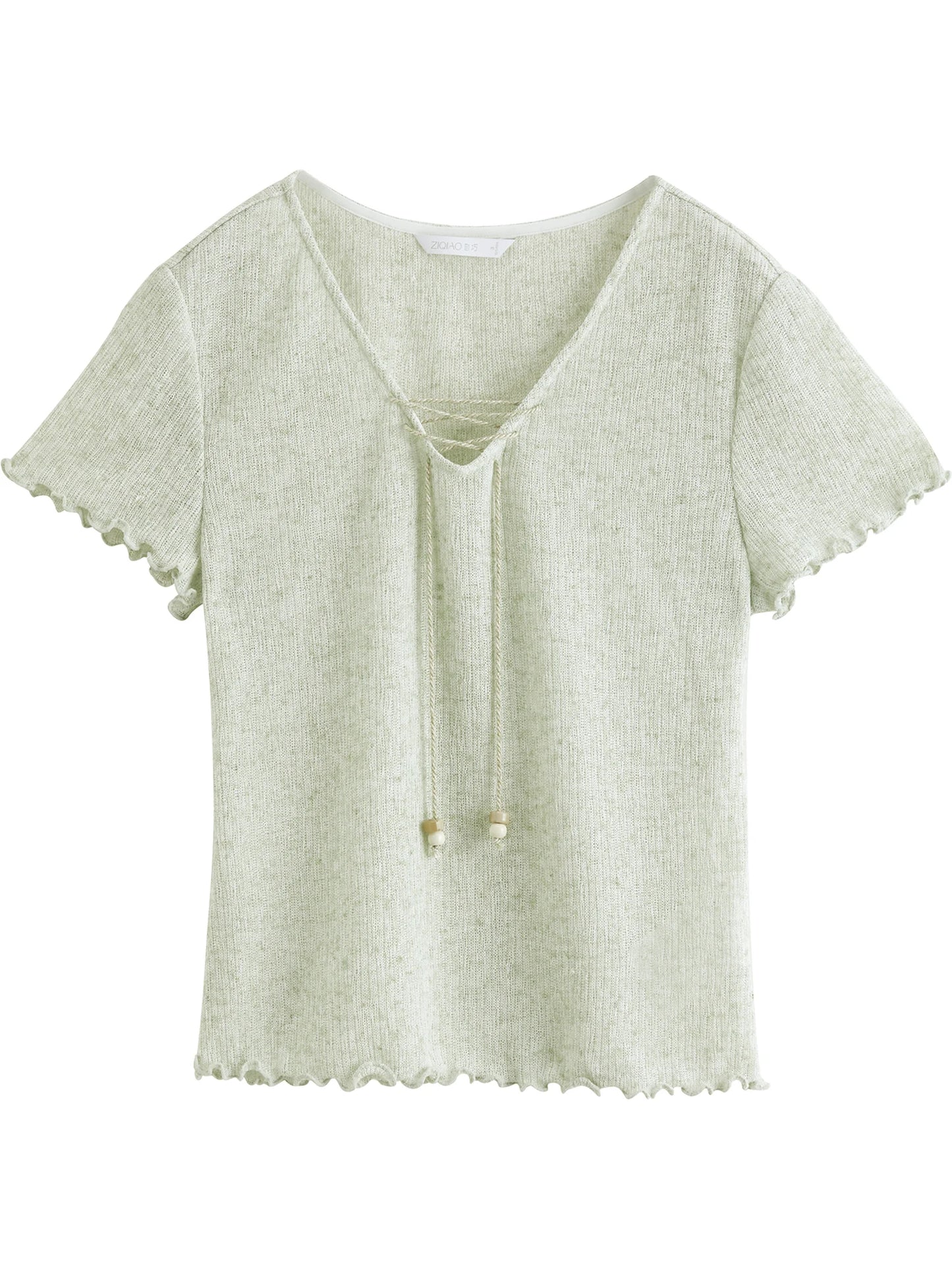 Oatmeal Lace Up Knit Top