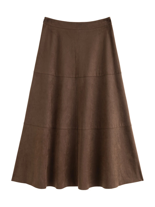 Brown Paneled Faux Leather Skirt