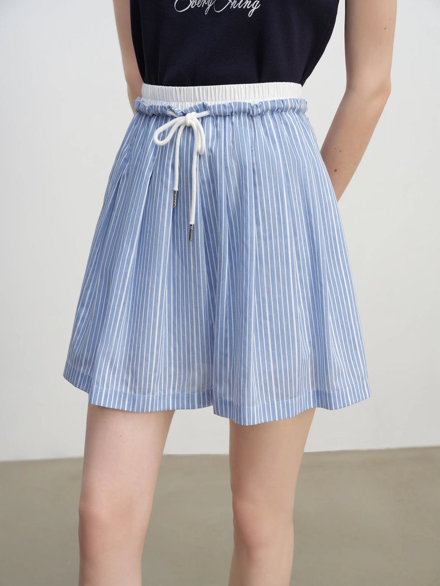 Blue Striped Pleated Mini Skirt