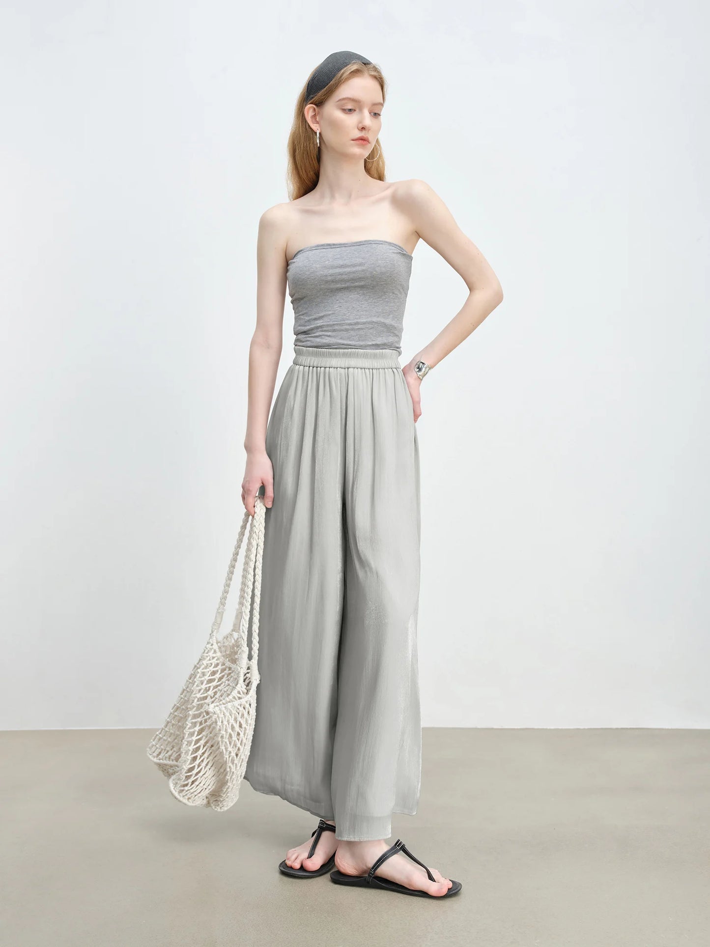 Light Grey Crinkle Wide Leg Pants