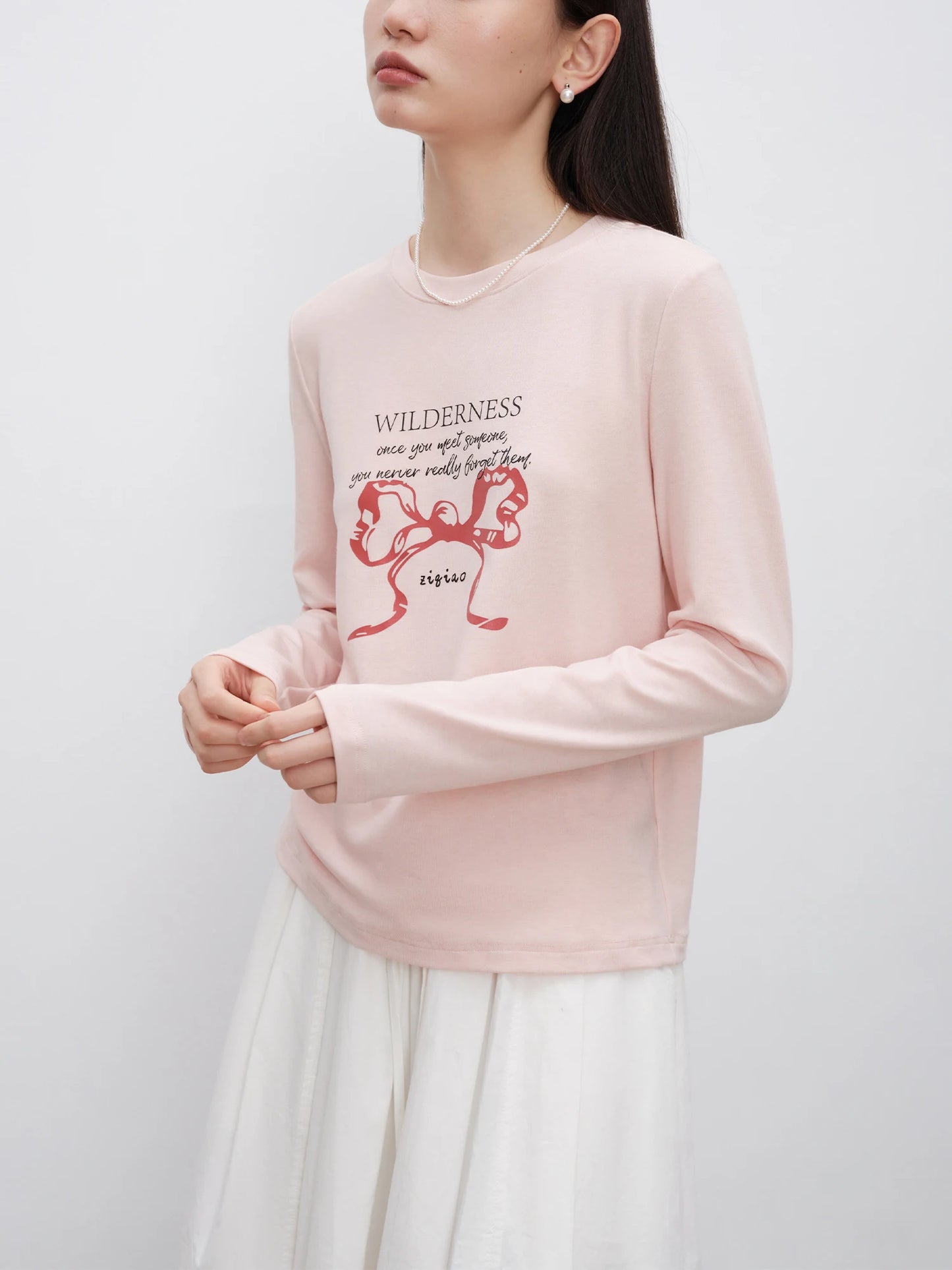 Pink Graphic Crew Neck Knit Top