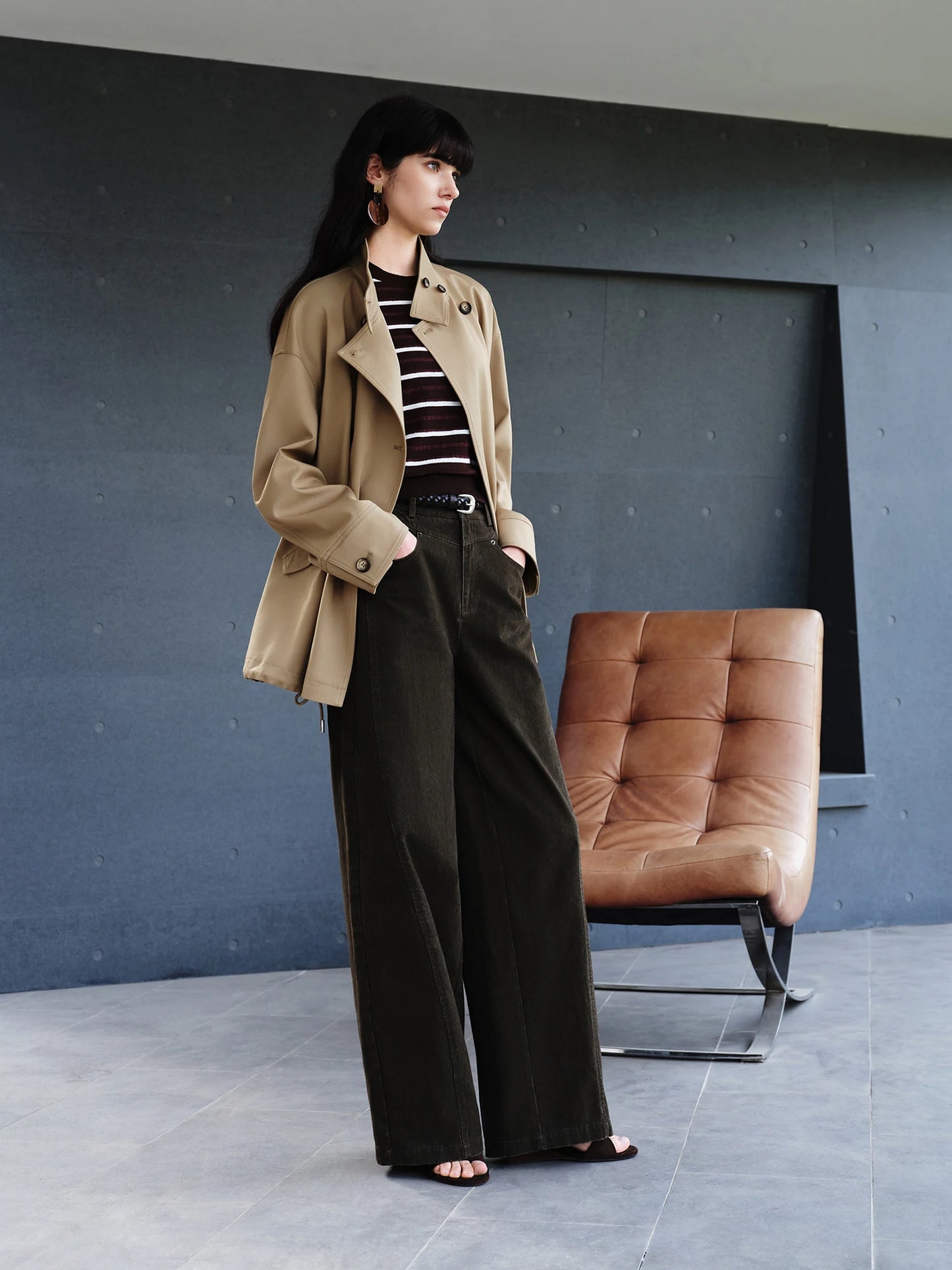 Brown Denim Wide Leg Pants
