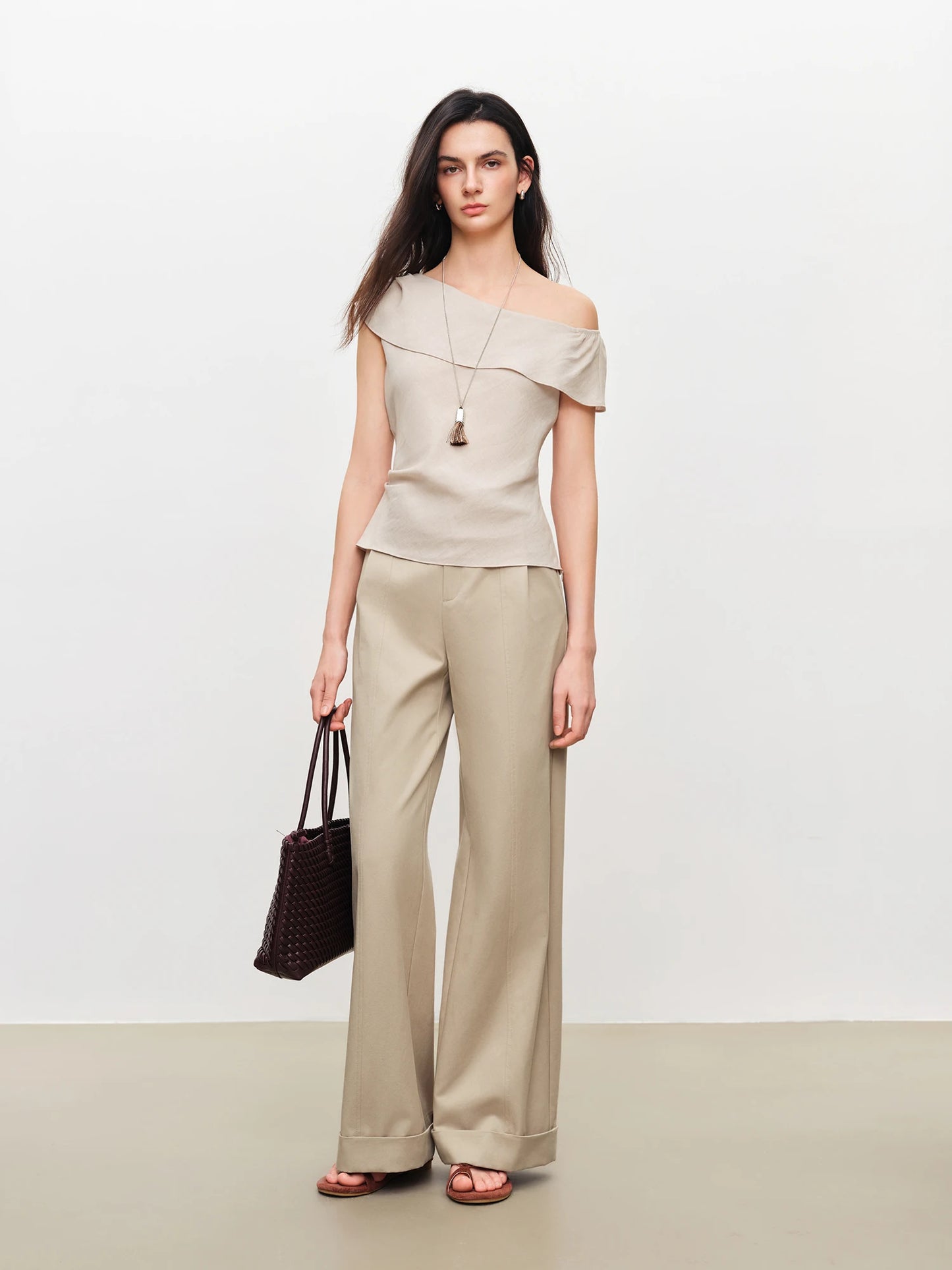 Pale Blue Asymmetric Ruffle Blouse