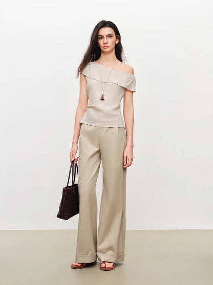 Pale Blue Asymmetric Ruffle Blouse