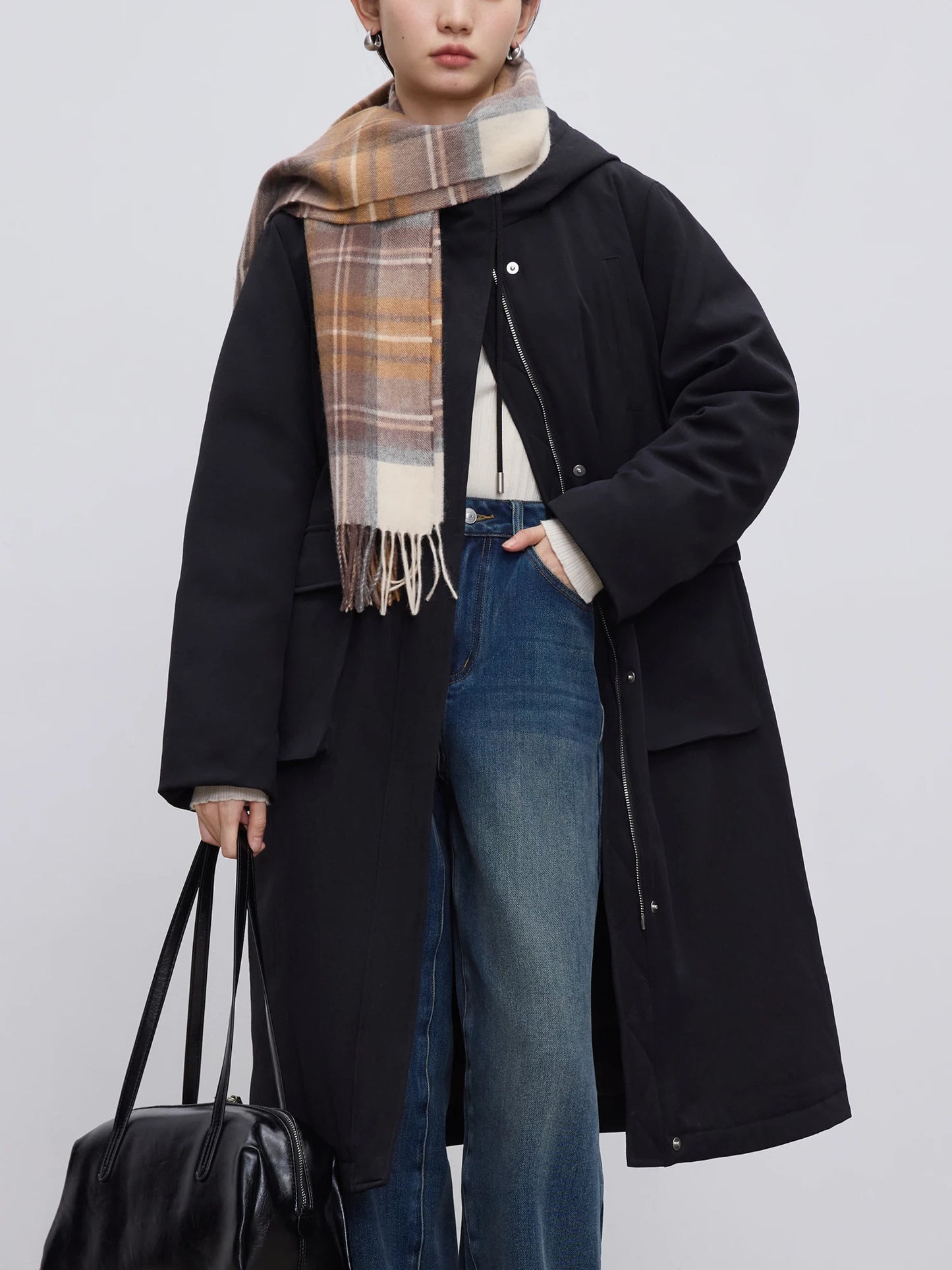 Ivory Hooded Long Parka Coat