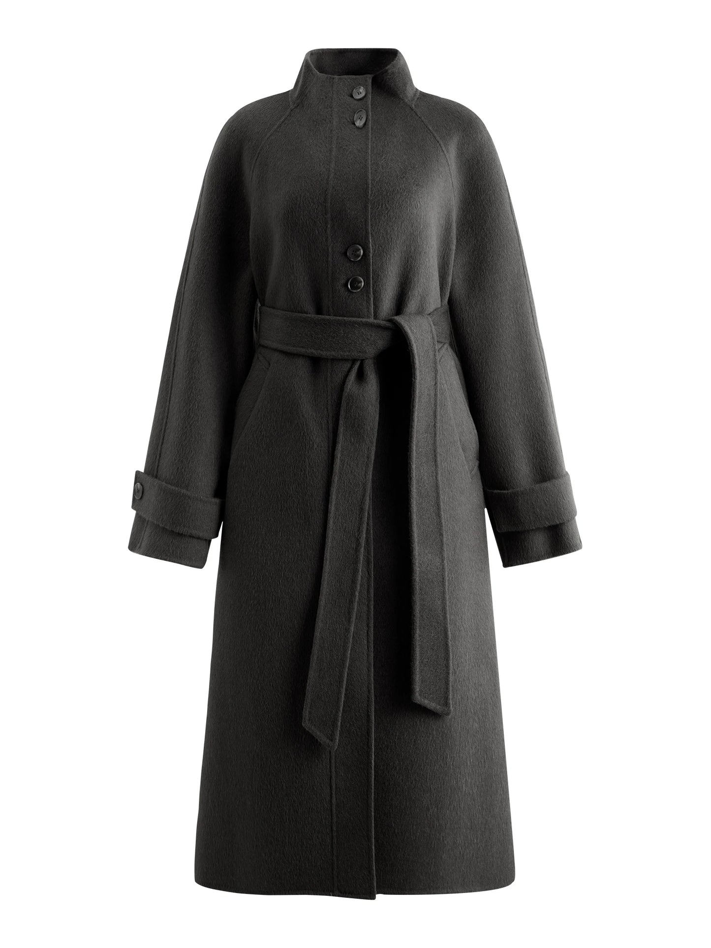 Grey High Collar Wool Coat