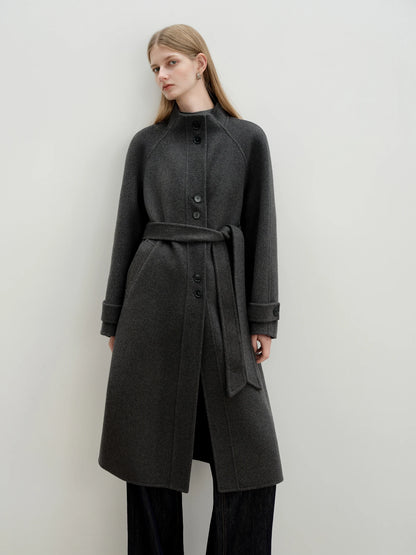 Grey High Collar Wool Coat