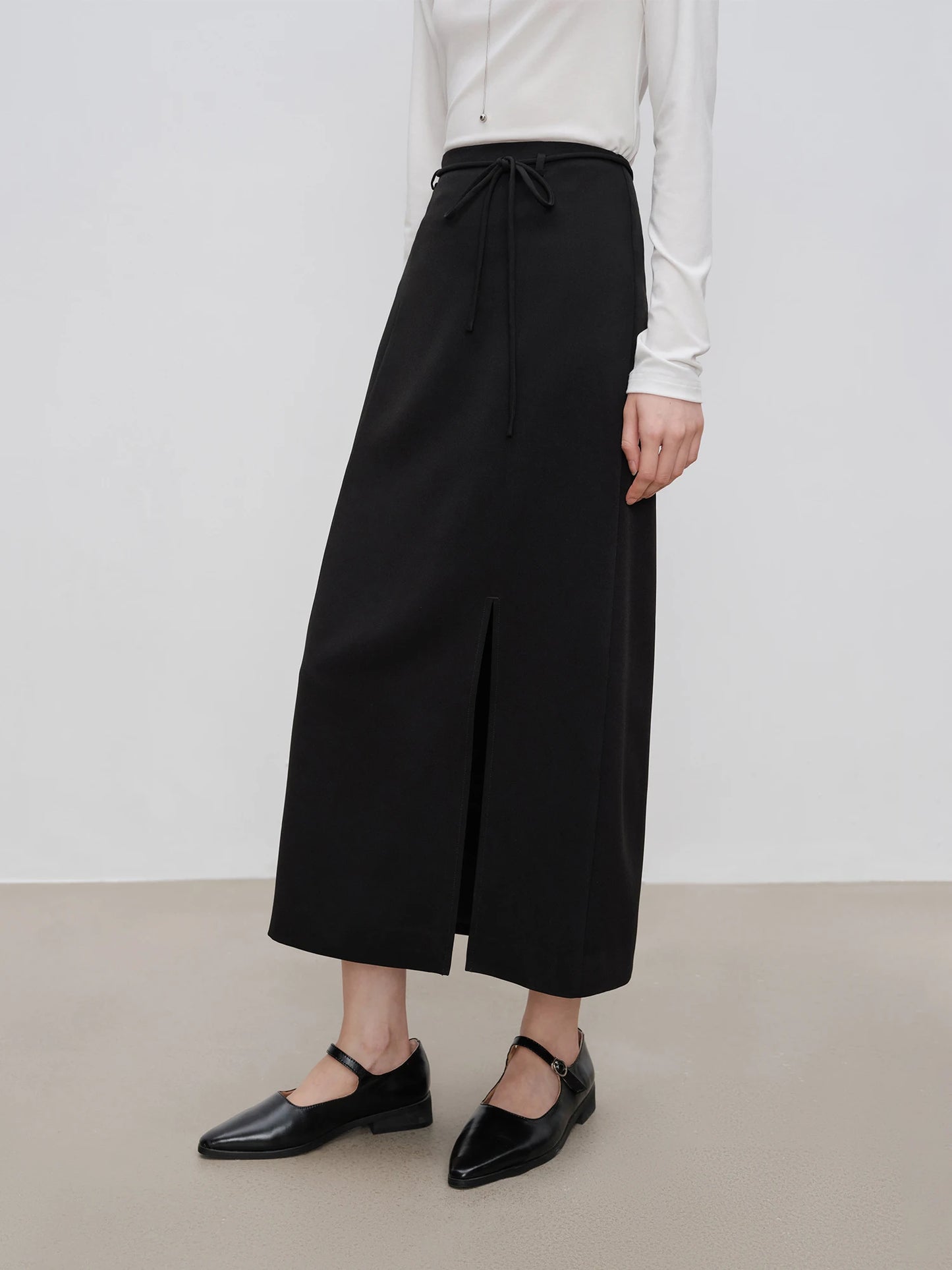 Black Tie Waist A-Line Skirt