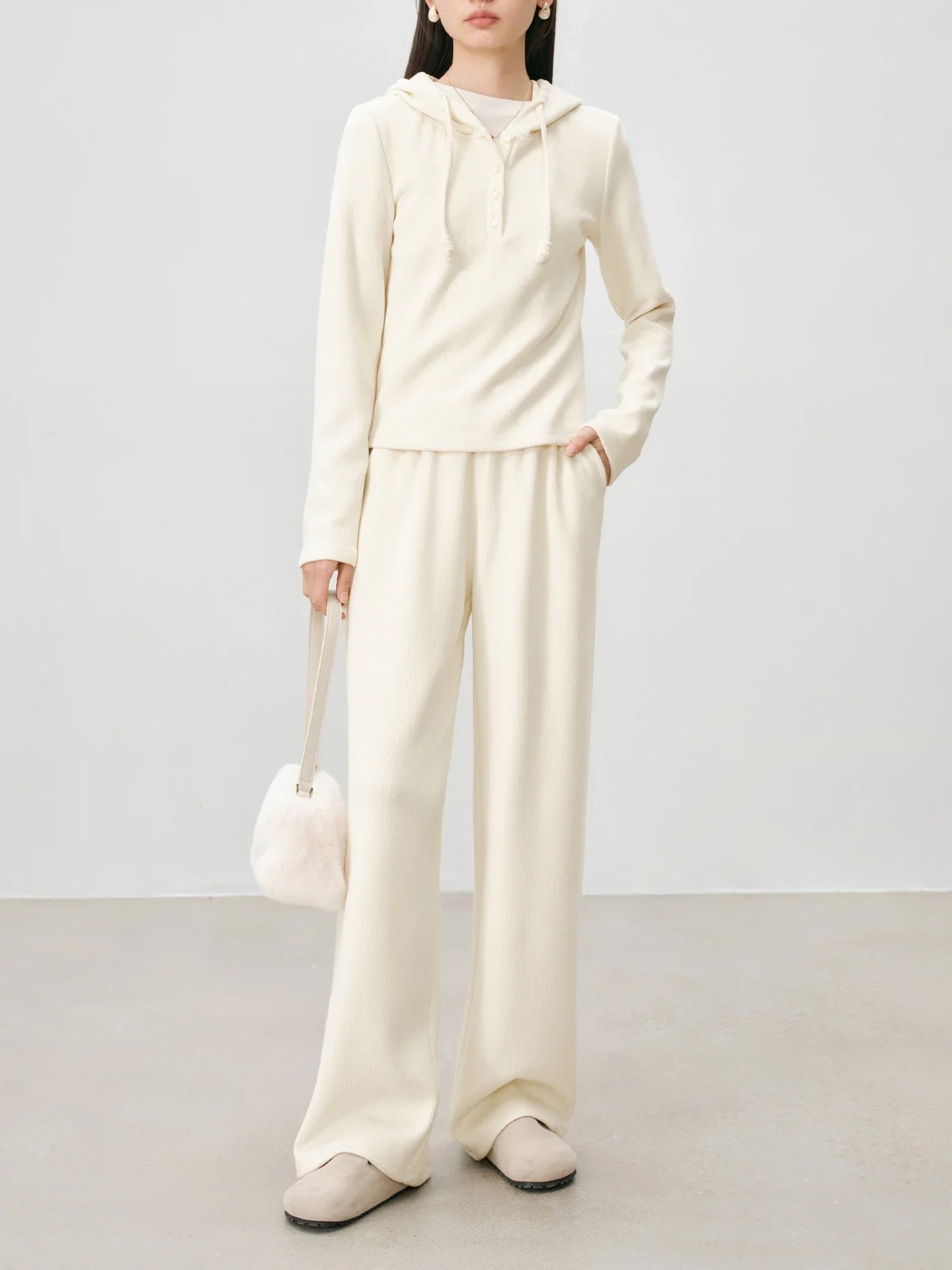 Ivory Hooded Long Sleeve Top