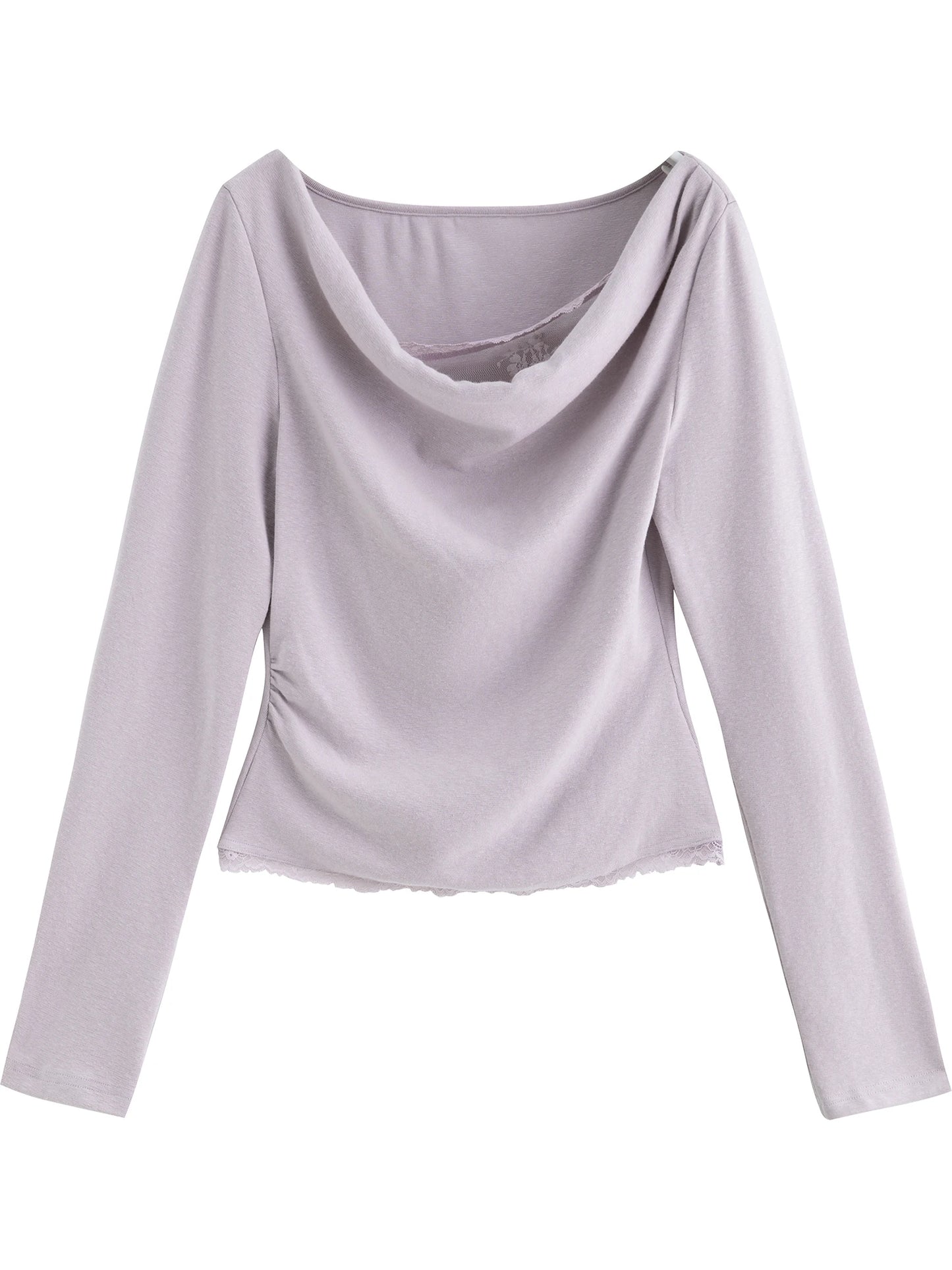 Mauve Lace Trim Cowl Neck Top