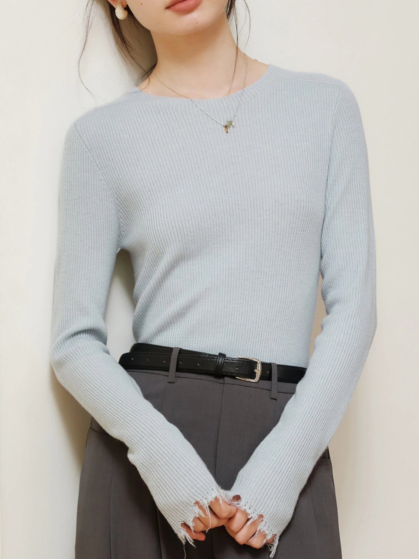Ribbed Mock Neck Fringe Sweater
