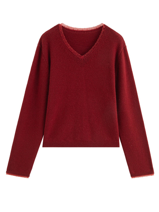 Red V-Neck Knit Sweater