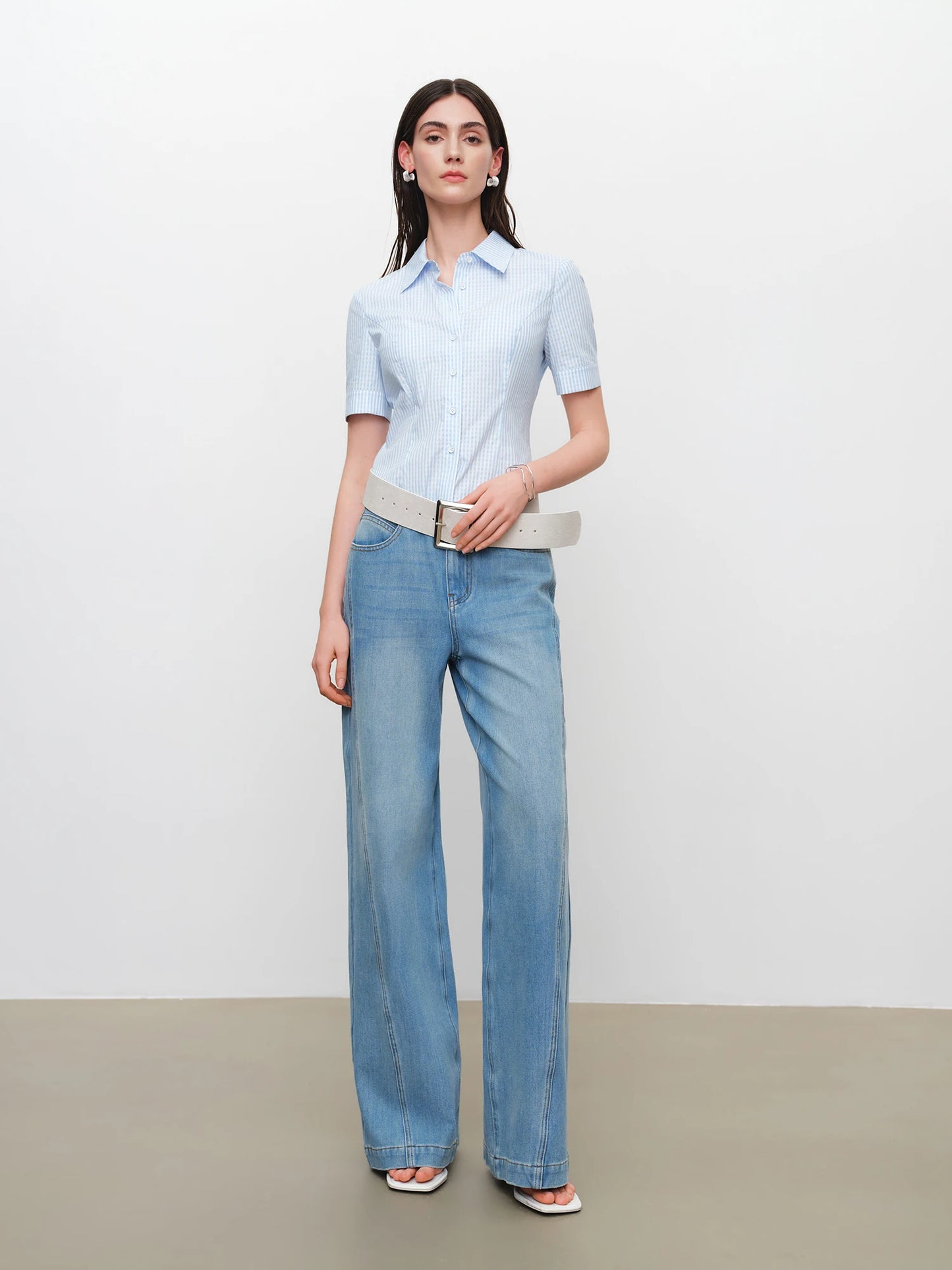Pale Blue Fitted Button Shirt