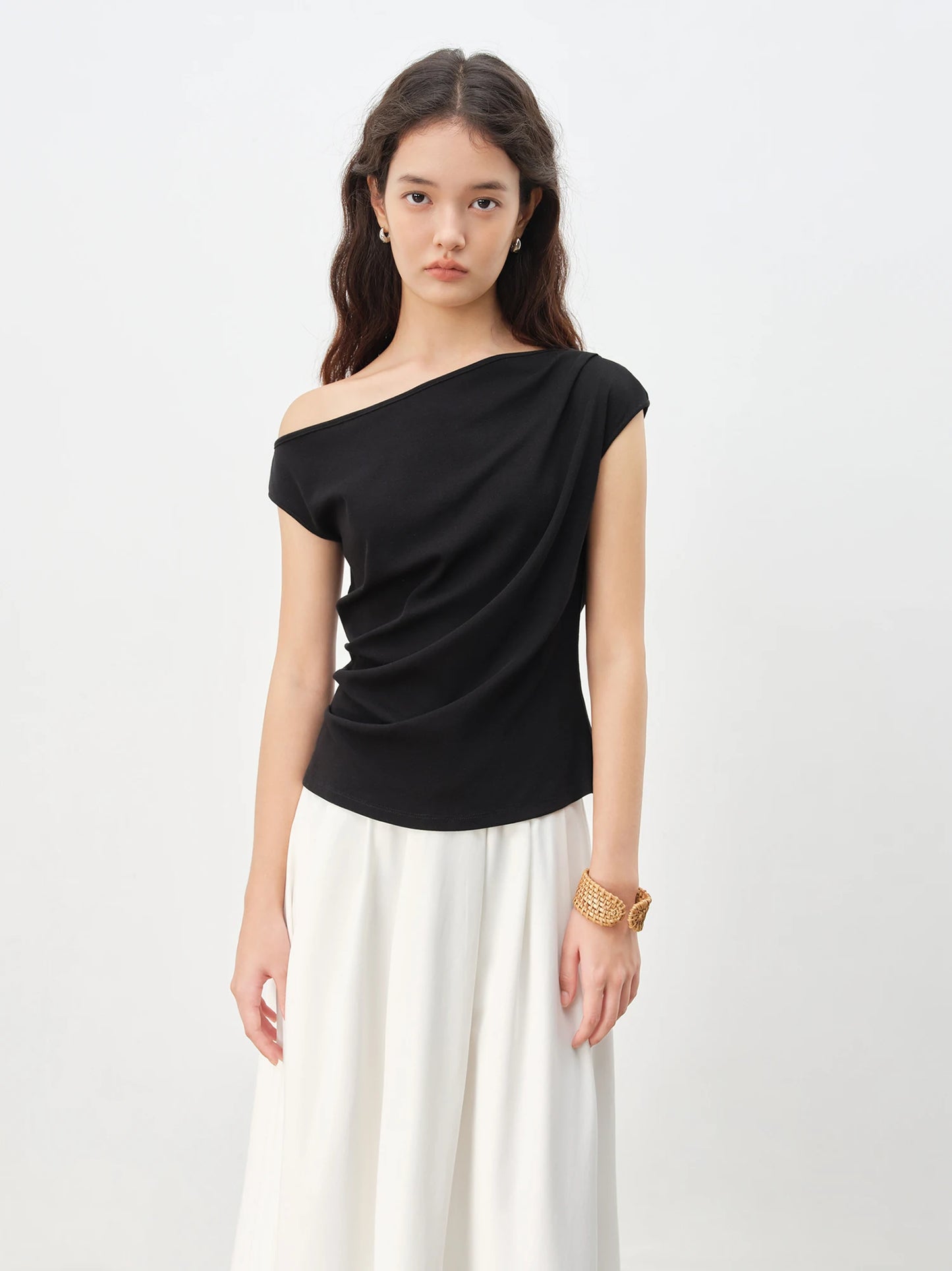 Rust Draped One Shoulder Top