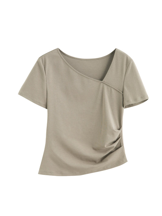 Taupe Asymmetric Wrap Tee