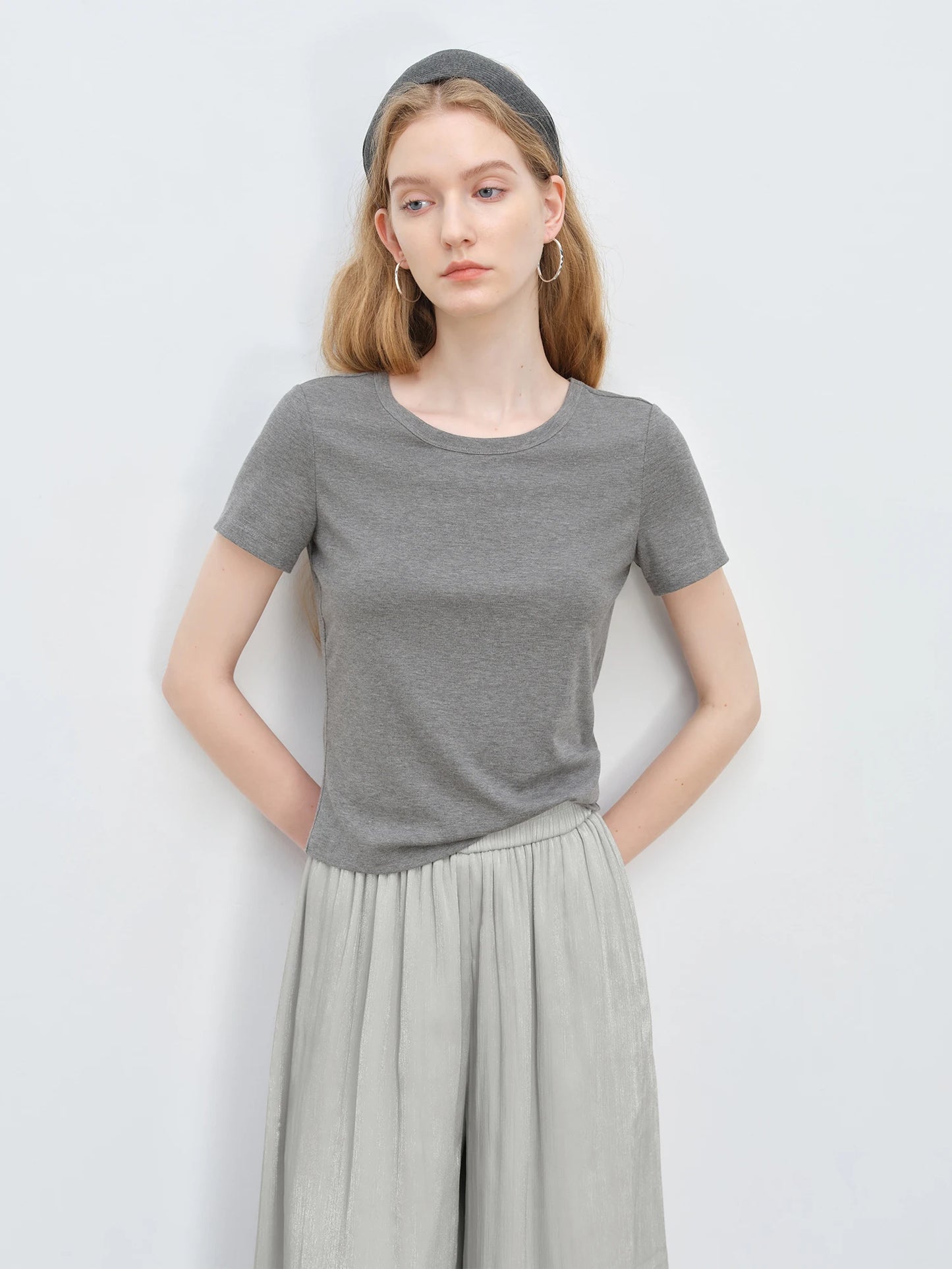 Gray Crew Neck Slim Tee