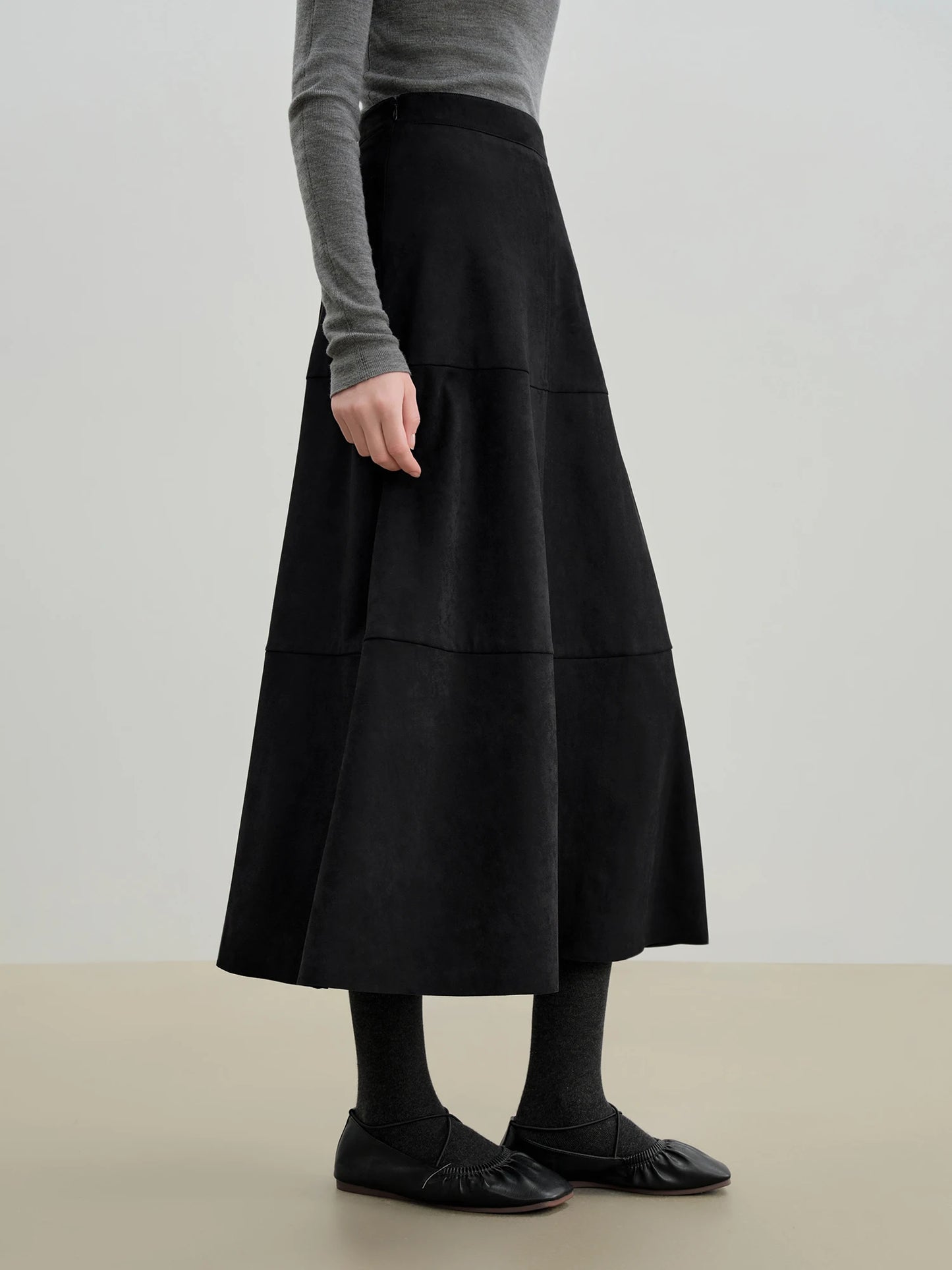 Brown Paneled Faux Leather Skirt