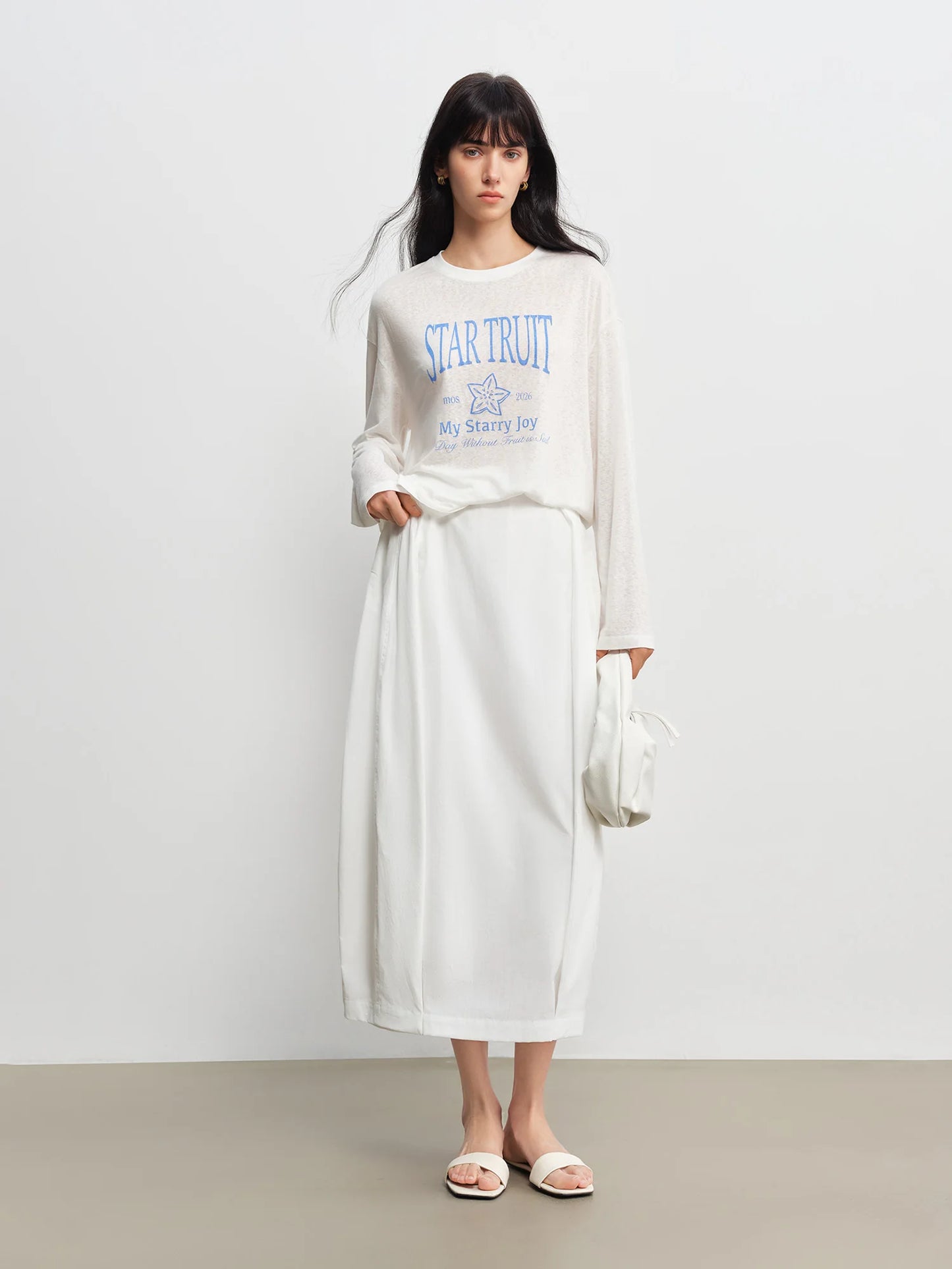 White Sculptural A-Line Midi Skirt