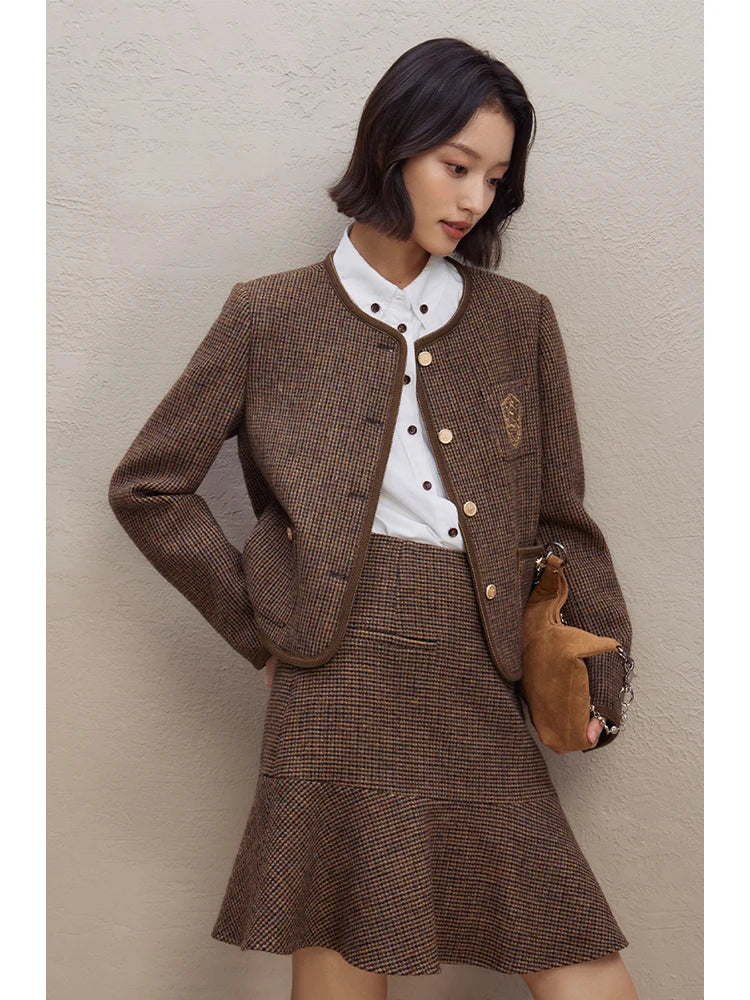 Brown Houndstooth Flounce Skirt