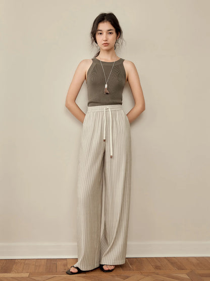 Grey Striped Drawstring Pants