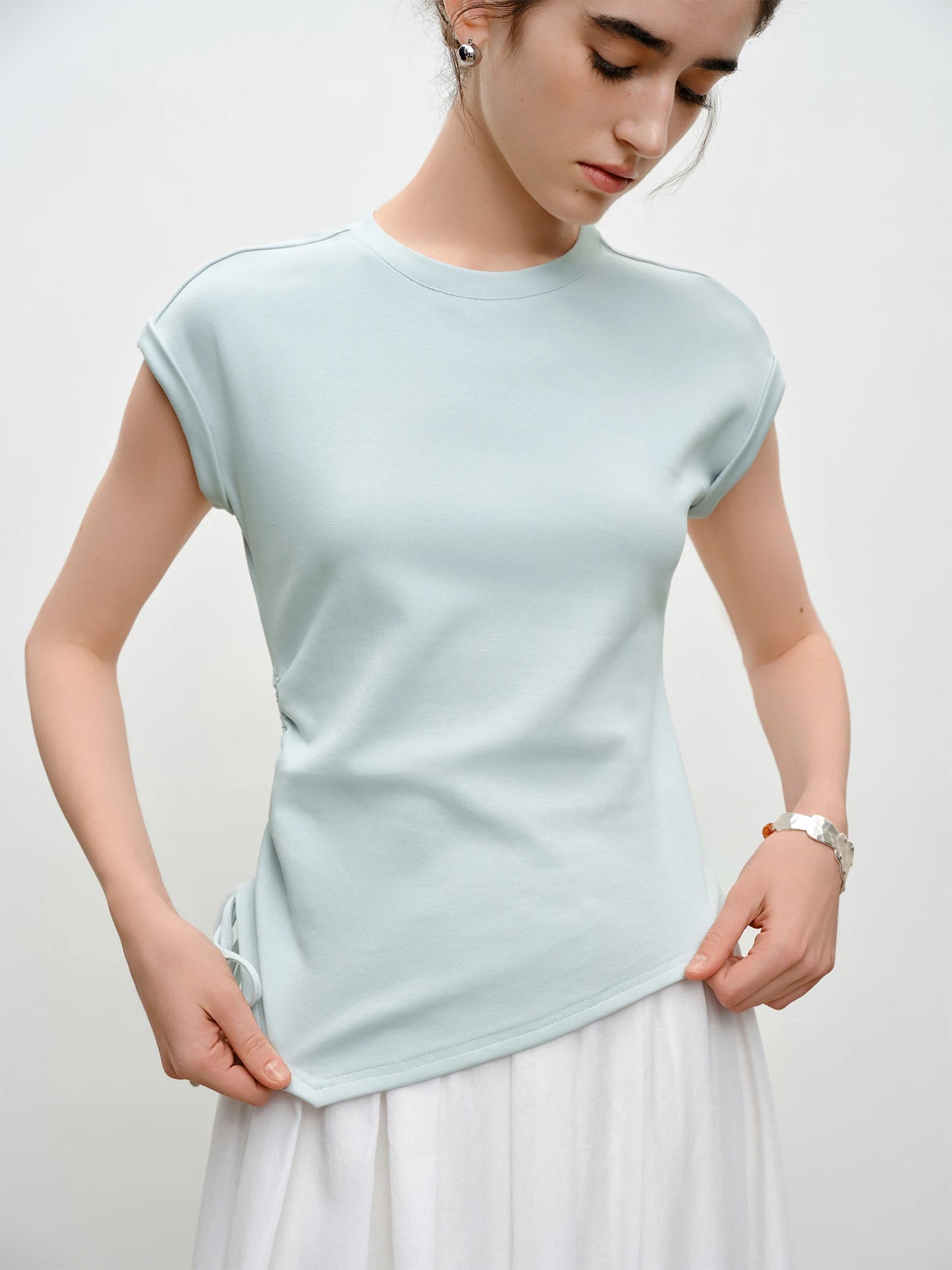 Pale Blue Drawstring Side Tee