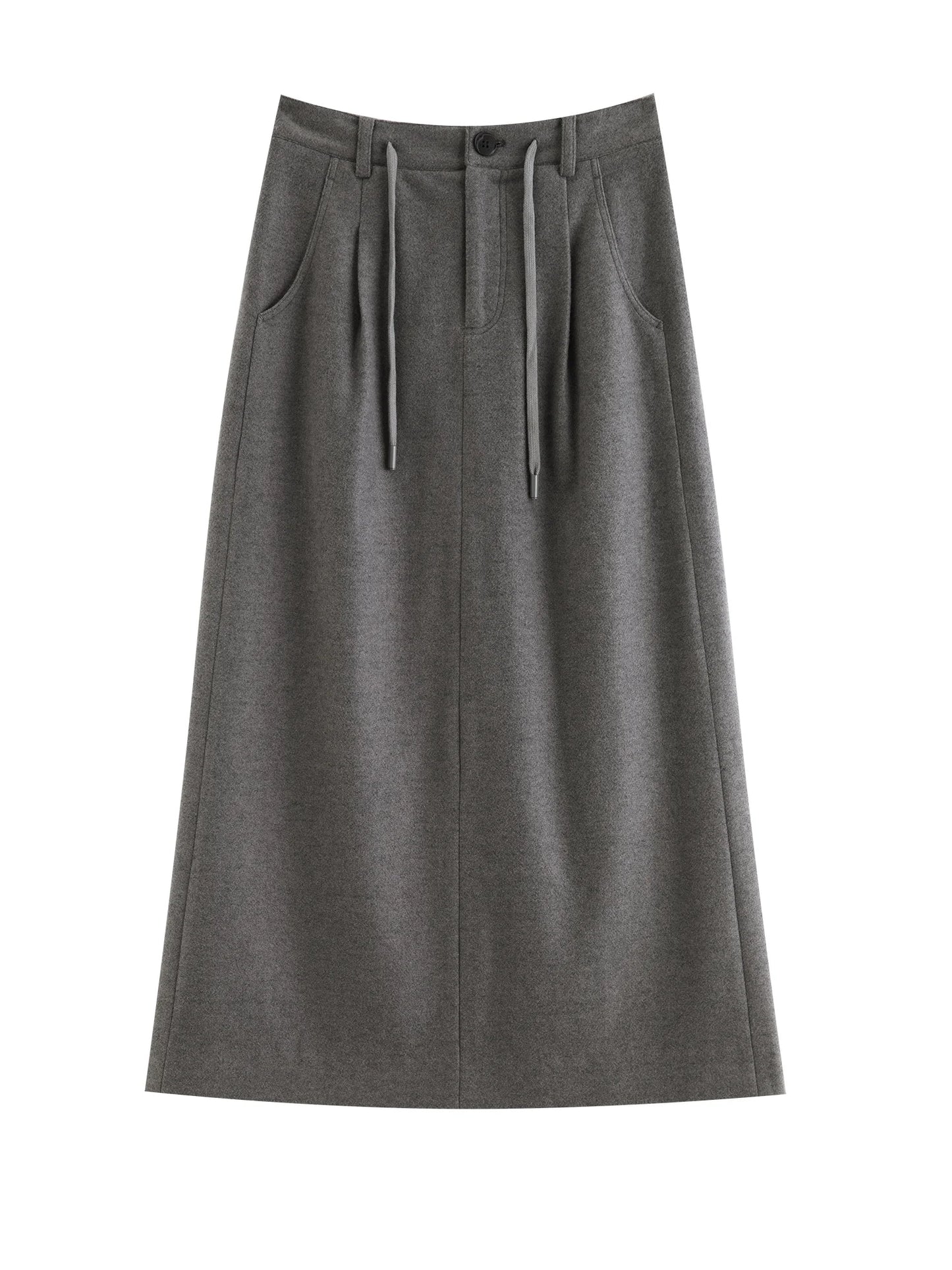 Charcoal Wool Drawstring Midi Skirt