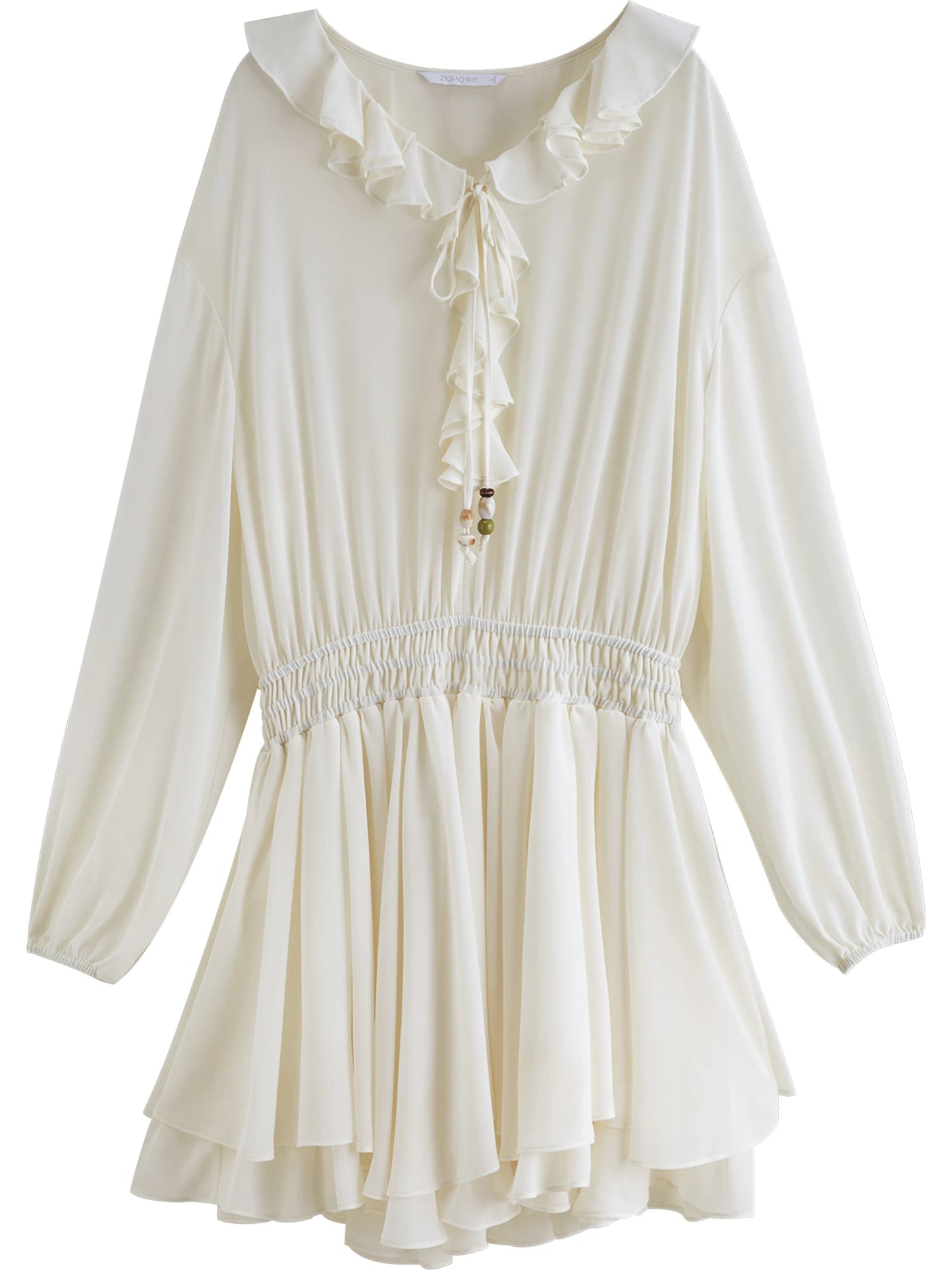 Ivory Ruffle Beaded Mini Dress