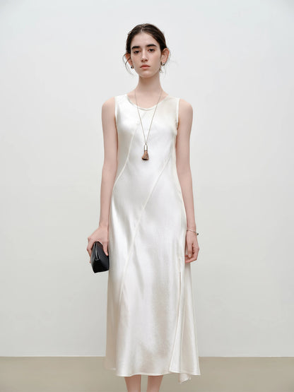 Ivory Satin U-Neck Midi Dress