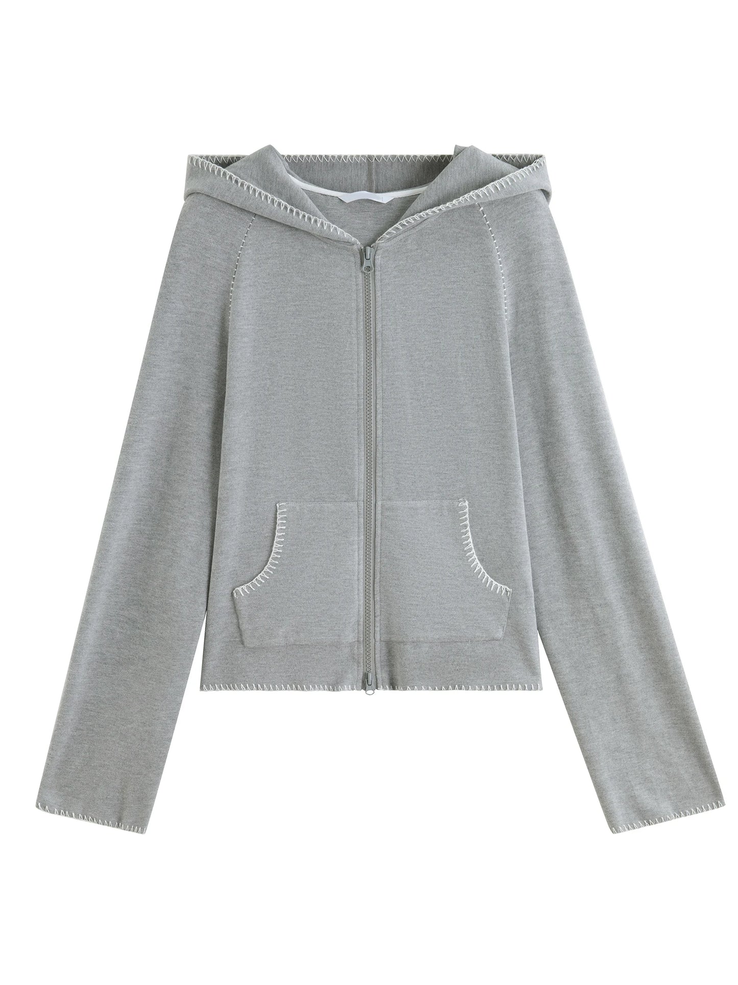 Olive Contrast Stitch Zip Hoodie