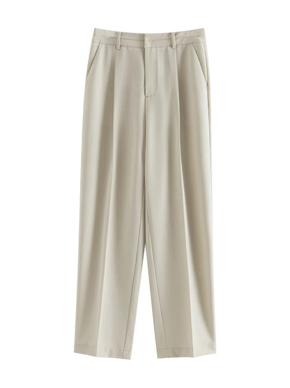 Beige Tapered Ankle Trousers