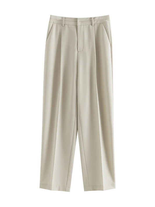 Beige Tapered Ankle Trousers