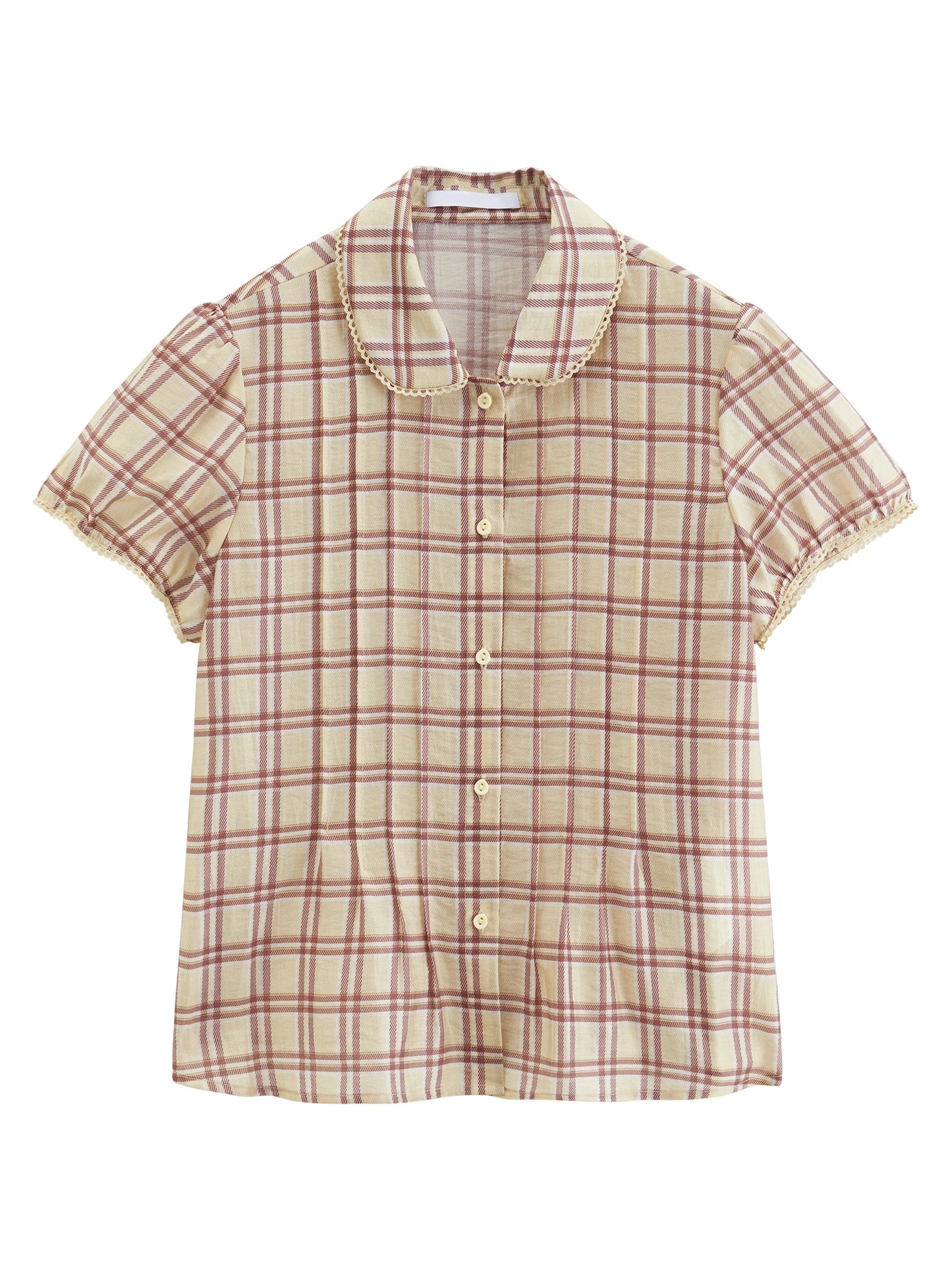 Beige Plaid Peter Pan Shirt
