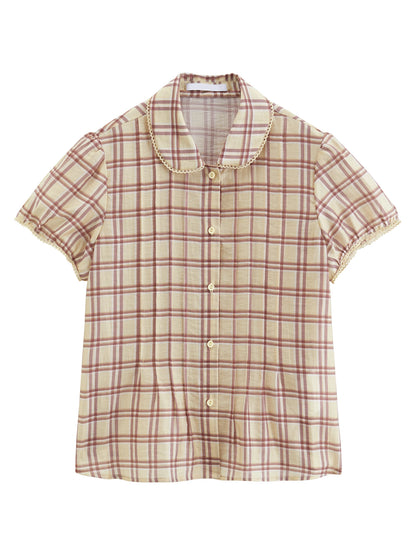 Beige Plaid Peter Pan Shirt