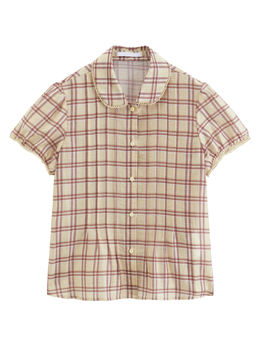 Beige Plaid Peter Pan Shirt