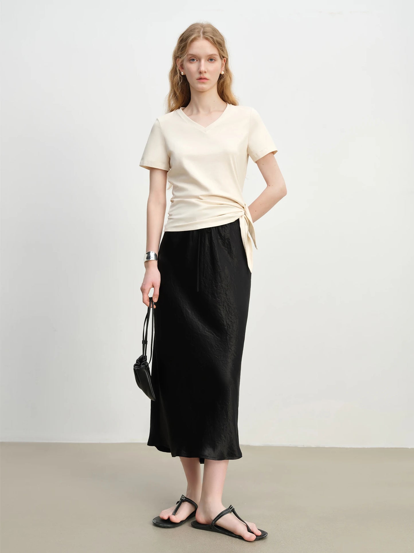 Ivory Side Tie V-Neck Tee