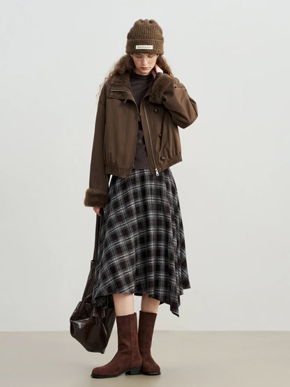 Brown Fur Trim Bomber Jacket