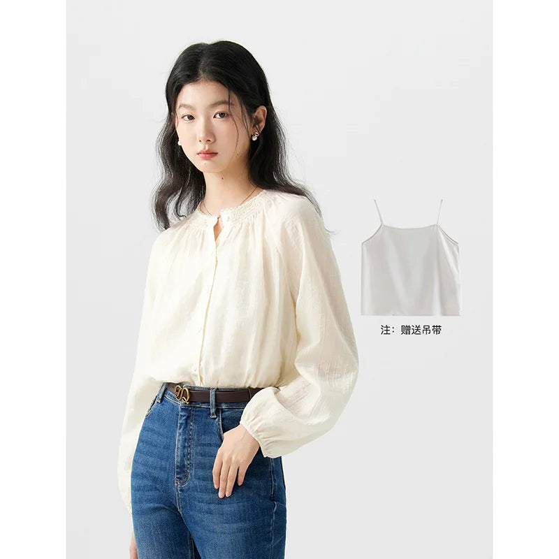 Ivory Suspenders Pleated Blouse