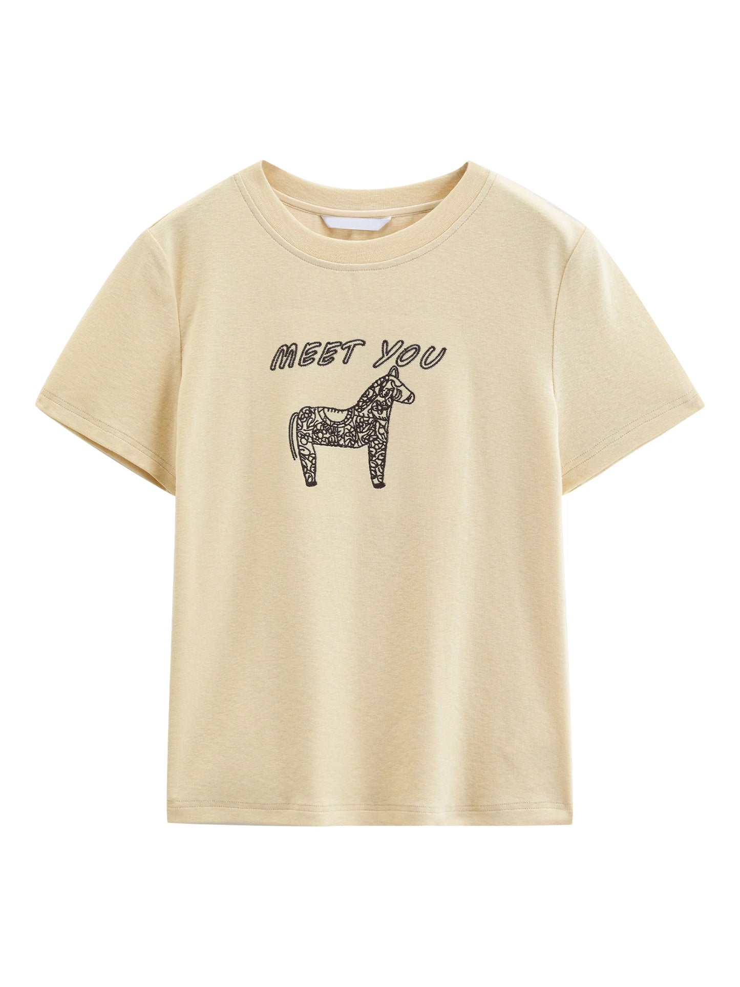Brown Embroidered Horse Graphic Tee