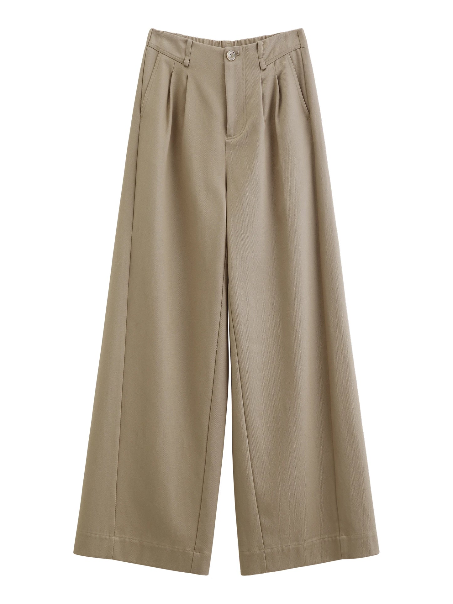 Khaki Pleated Wide Leg Trousers