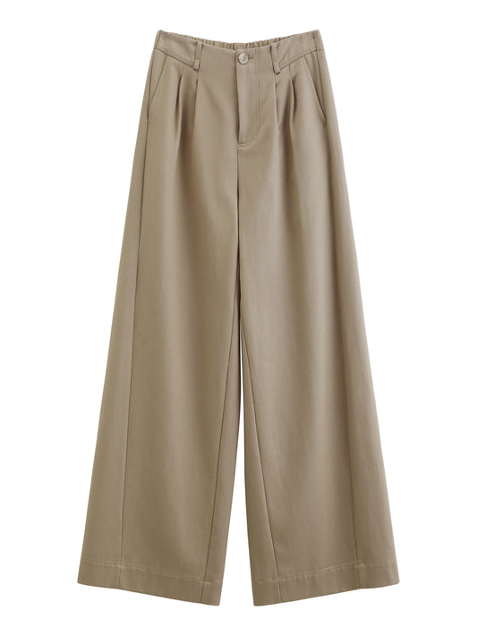 Khaki Pleated Wide Leg Trousers