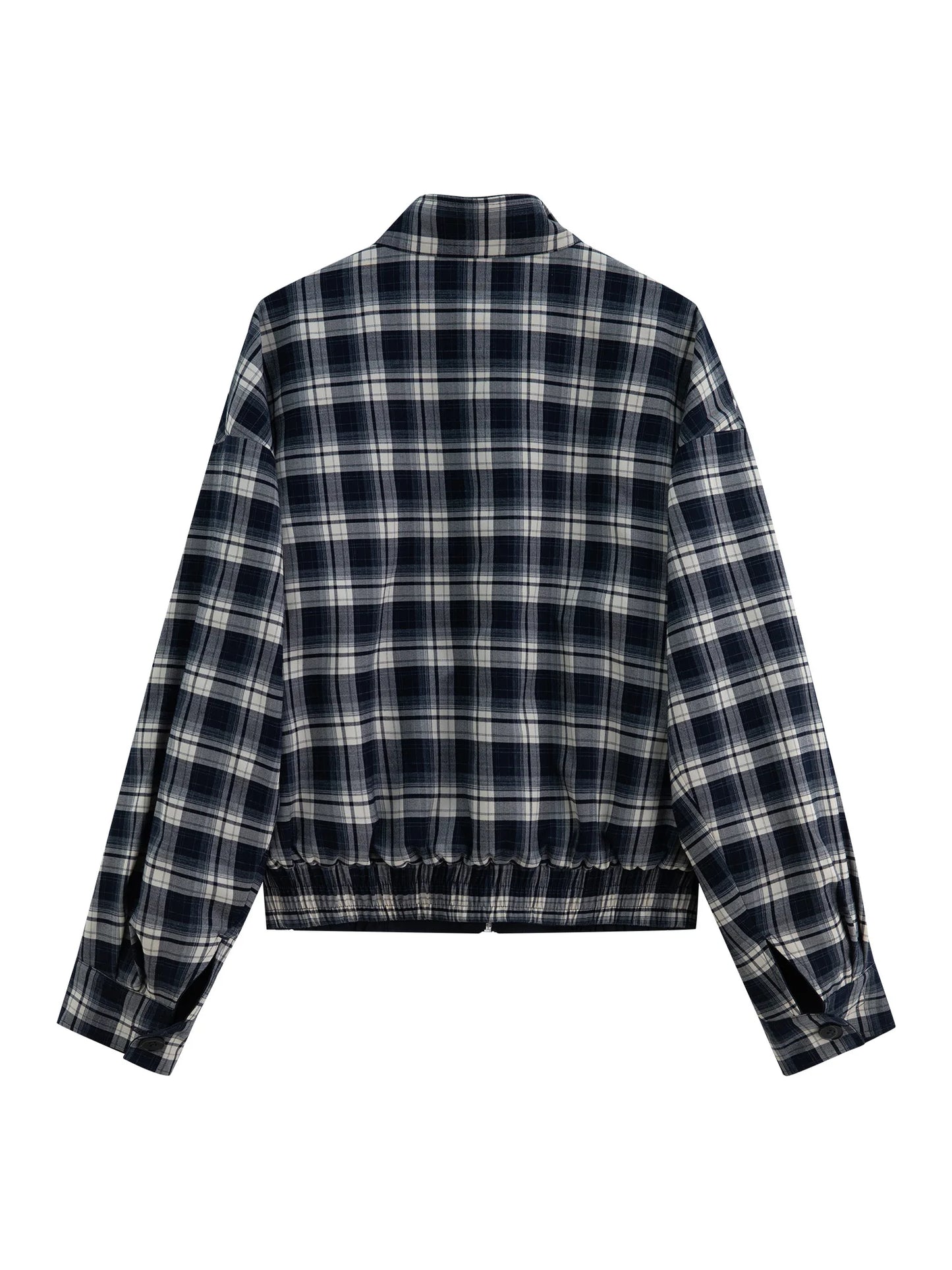 Navy Plaid Zip Short Jacket