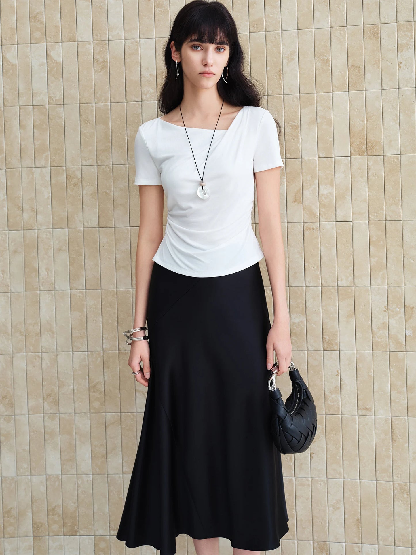 Gray Ruched Asymmetric Short Sleeve Top