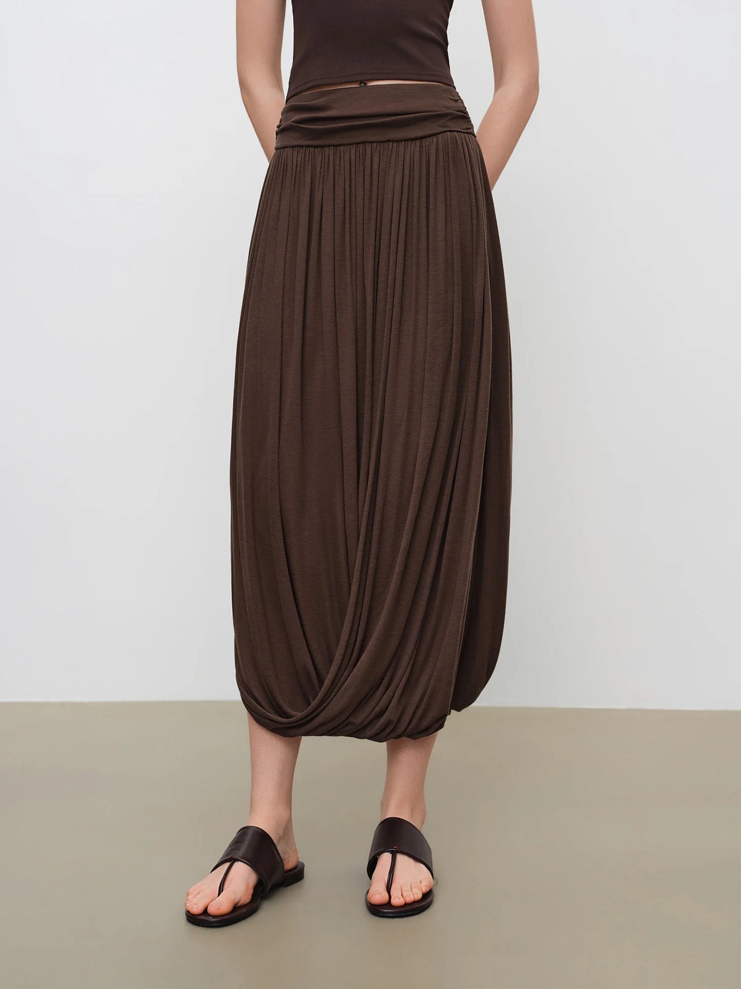 Bubble Hem Asymmetric Midi Skirt