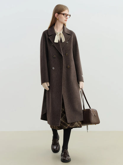 Ivory Belted Lapel Wool Coat