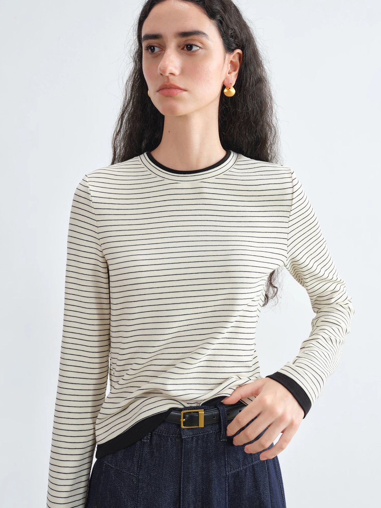 Black White Striped Long Sleeve Tee