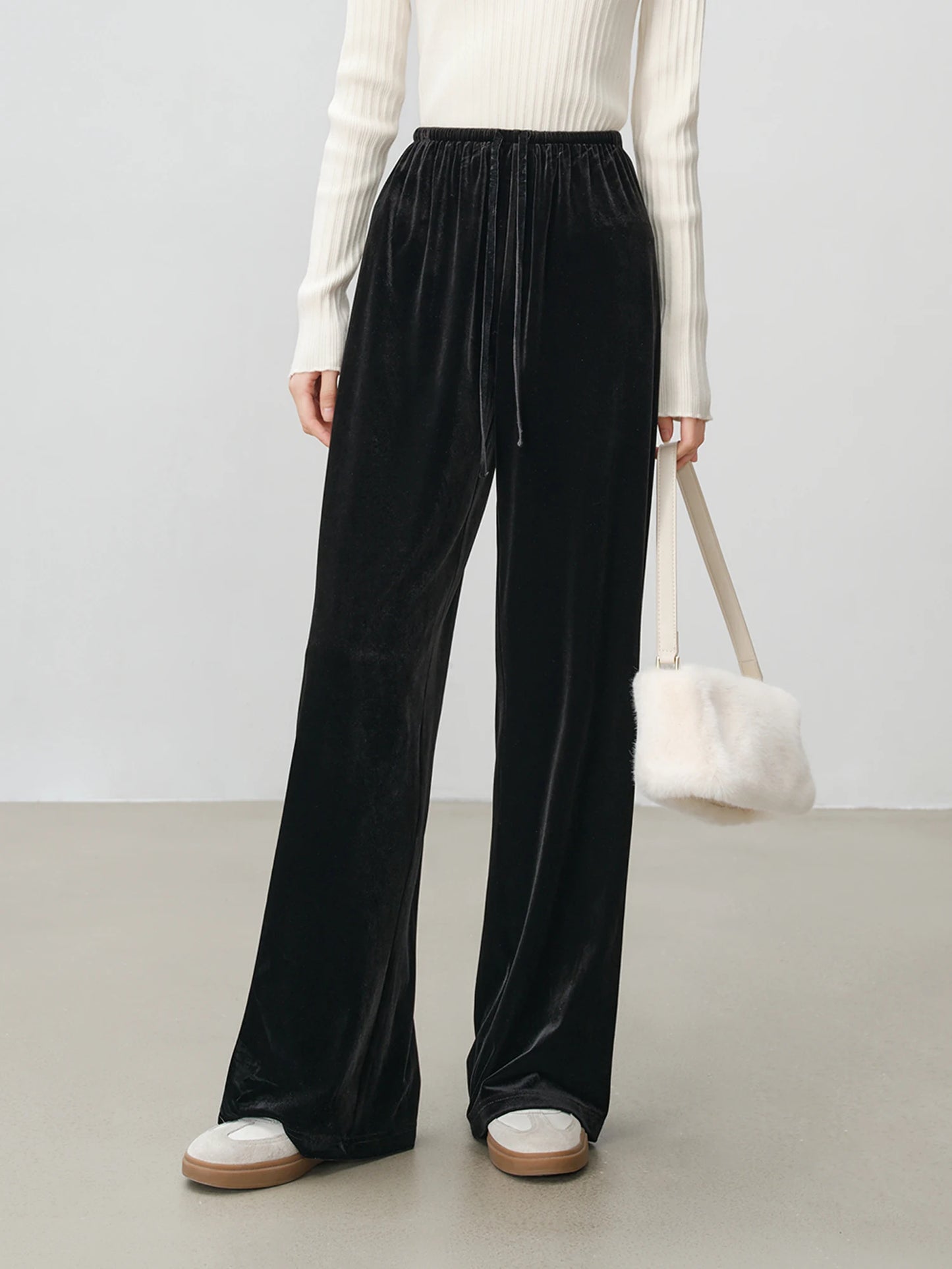 Sage Velvet Drawstring Wide Pants